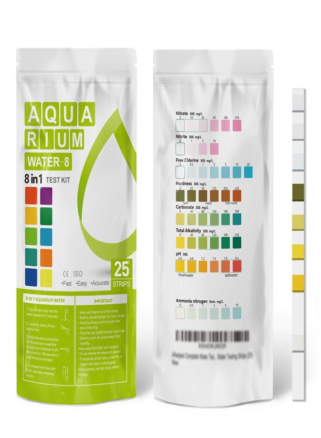 AAwipes Aquarium Ammonia Test Strips 8-in-1 |25 Strips | Quick & Accurate Water Testing Test pH, Carbonate, Alkalinity, Hardness, Chlorine, Nitrite, etc. (K02-25) - Image 1